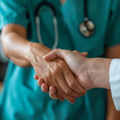 Healthcare professional handshake representing our surgeon partnerships